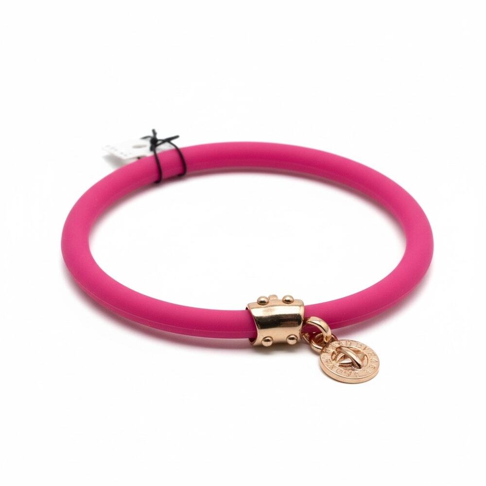 Marc by Marc Jacobs Knockout Pink Silicone Bangle Bracelet Rose Gold Charm NWT